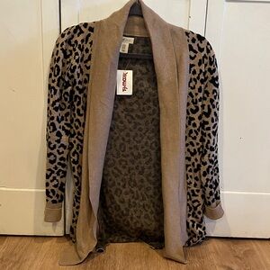 Leopard Print Shawl Collar Cardigan - Taupe/Black